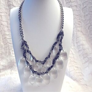 Vera Wang Chandelier Glass Stones Multi-strand Layered Silver Statement Necklace
